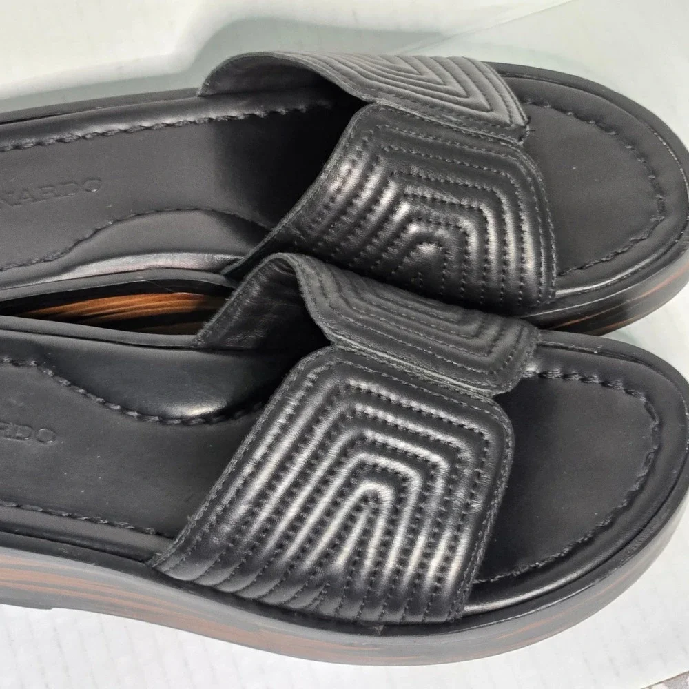 Bernardo FAEDRA Rare Black Quilted Platform Wedge Slide Brazil Sandals 8